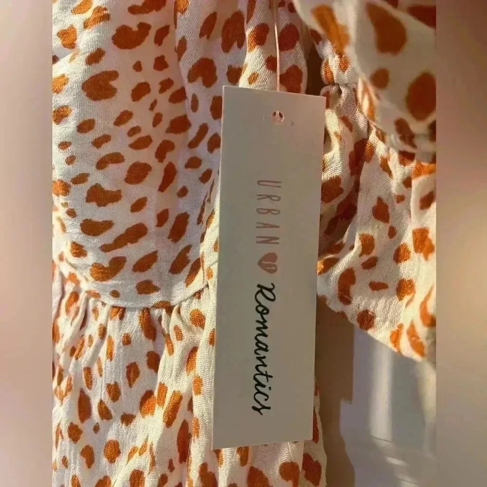 Romantic Puff Sleeve Ruched Crop Top with Leopard Print Pattern  F49‎ - Image 5