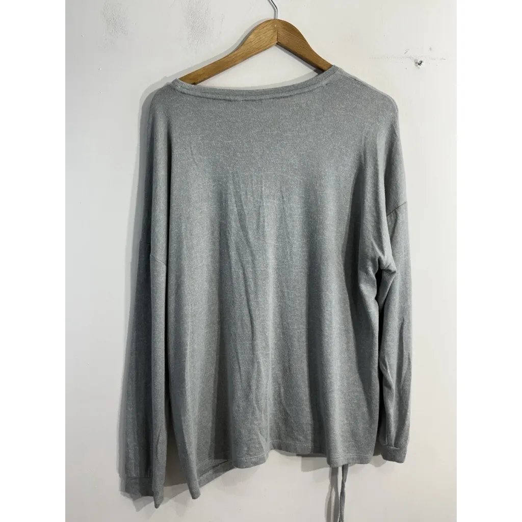 Womans Nine West Pullover Sweater XL Gray Crew Neck Gathering 1 Side - Image 2