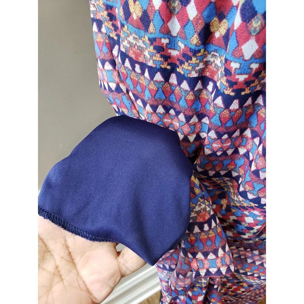 City Triangles Long Maxi Dress Womens Large Blue Pink Geo Print Criss Cross Back - Image 11