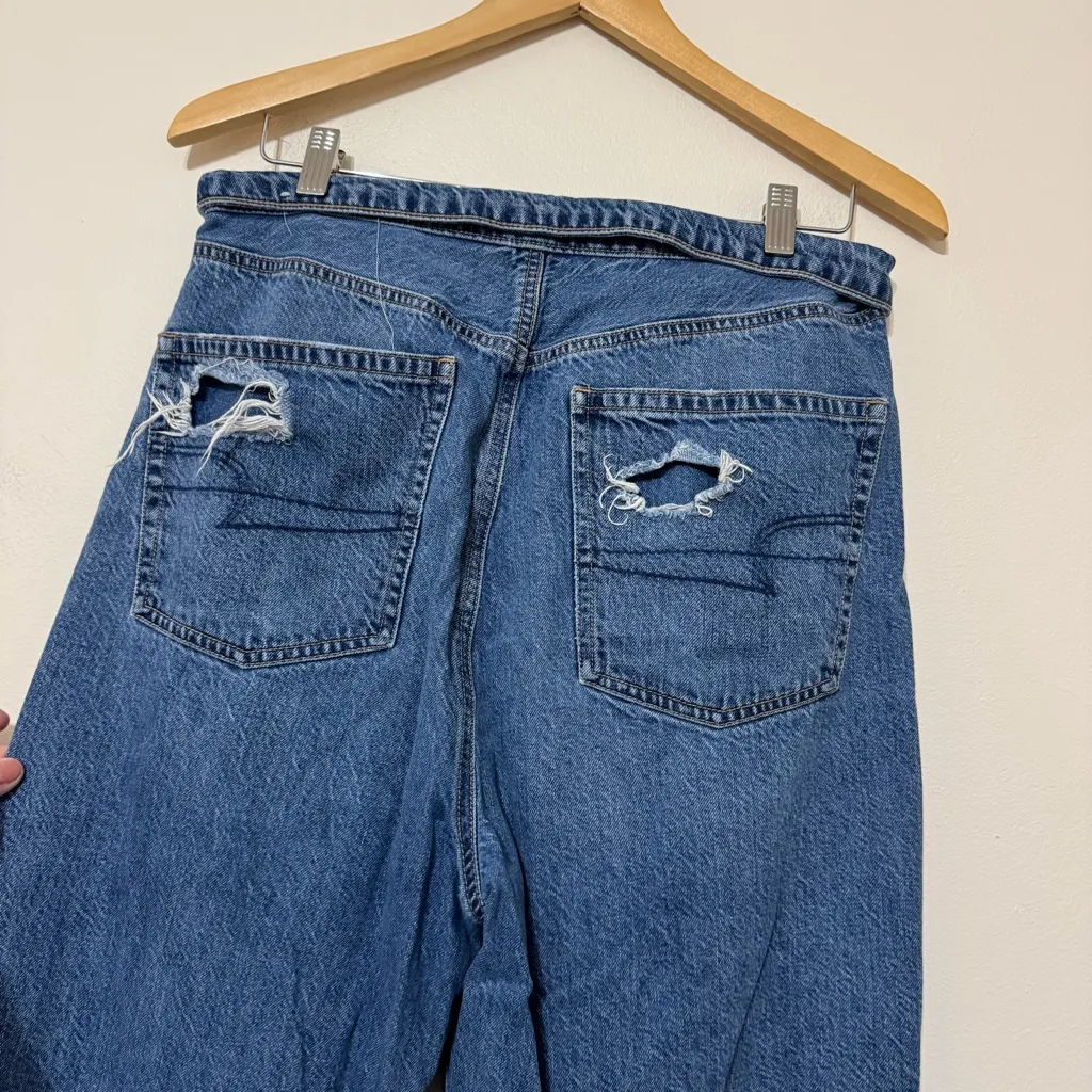 American Eagle Fold Over Waist Baggy Distressed Mom Jeans - Image 5