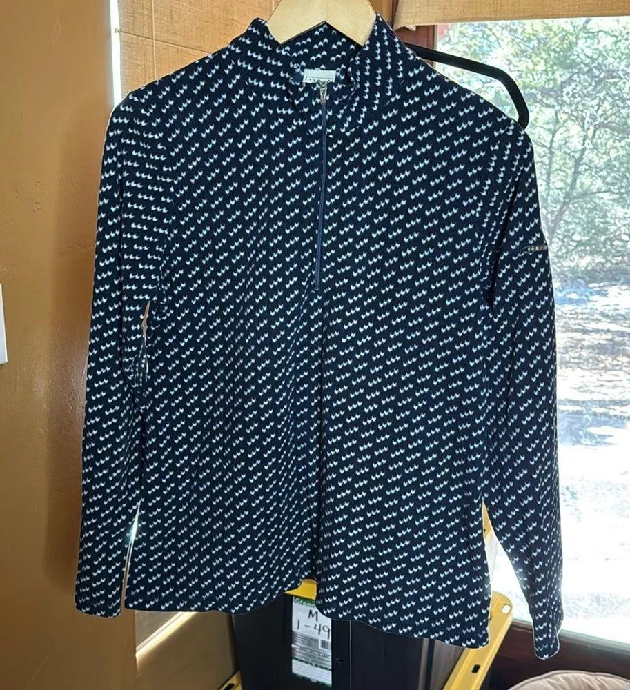 LL Bean Fleece Pull Over Fuzzy Sweater Jacket Half Zip Blue White Size Medium - Image 4