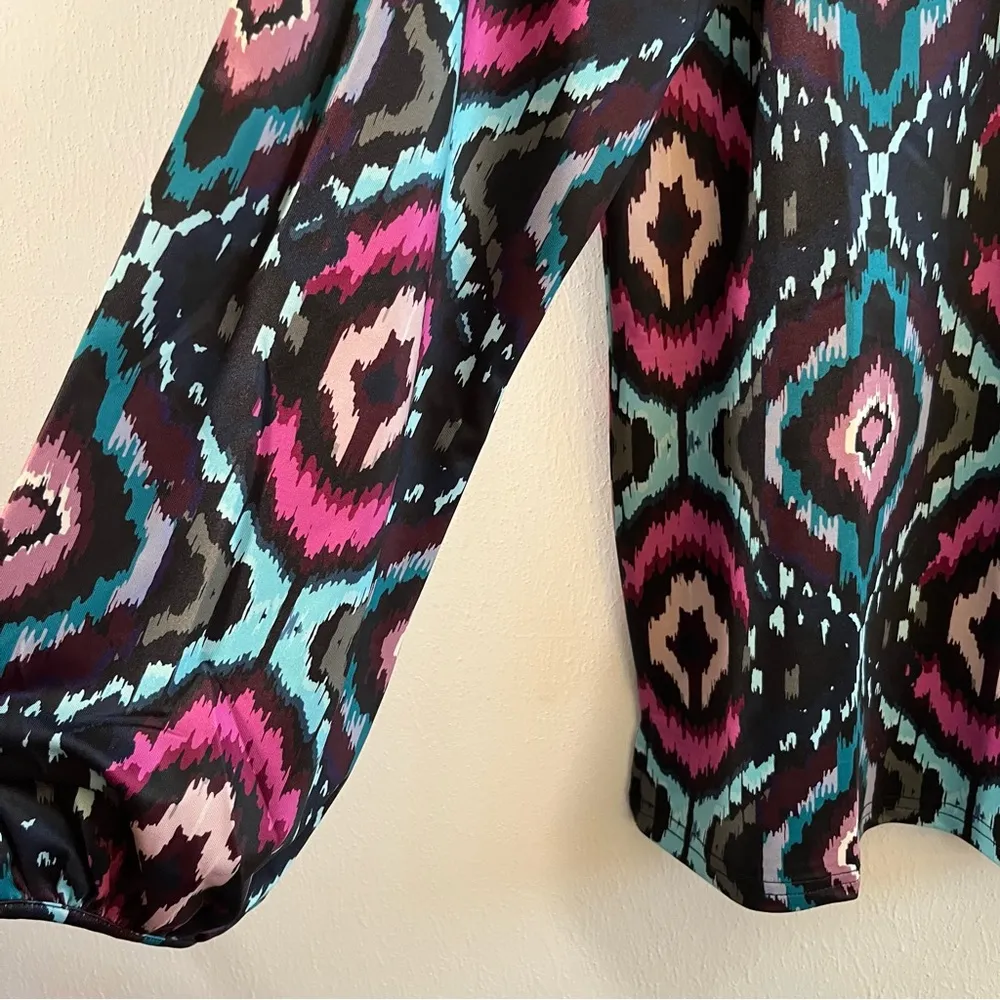 Tracy Negoshian Blouse Kinlee Lace Up Loose Fit Tunic Watercolor Ikat Sz S EUC - Image 5