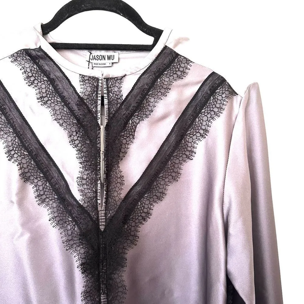 JASON WU Ombre Print Silk‎ Charmeuse Shirt Lace Trim NWT Sz 4 - Image 3