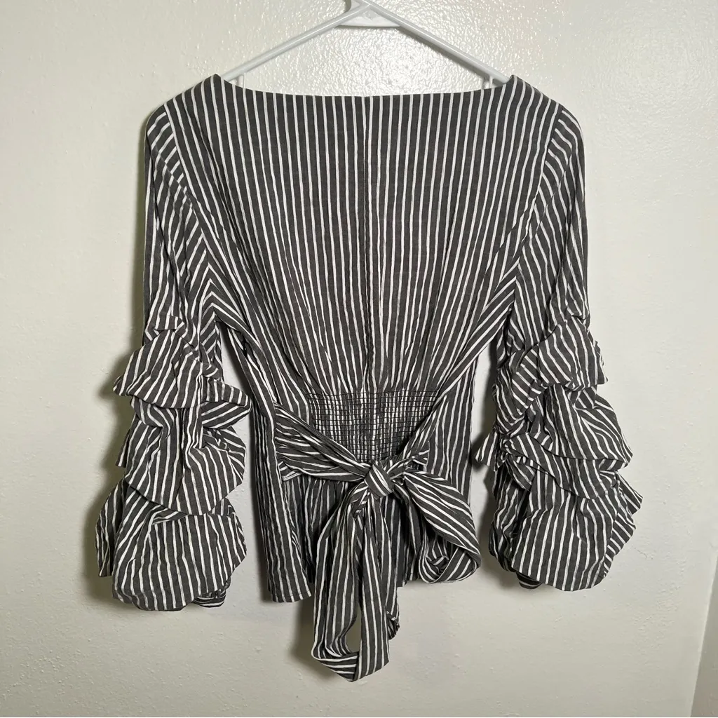 White House Black Market Striped V-Neck Top Gray Stripe 0 - Image 10