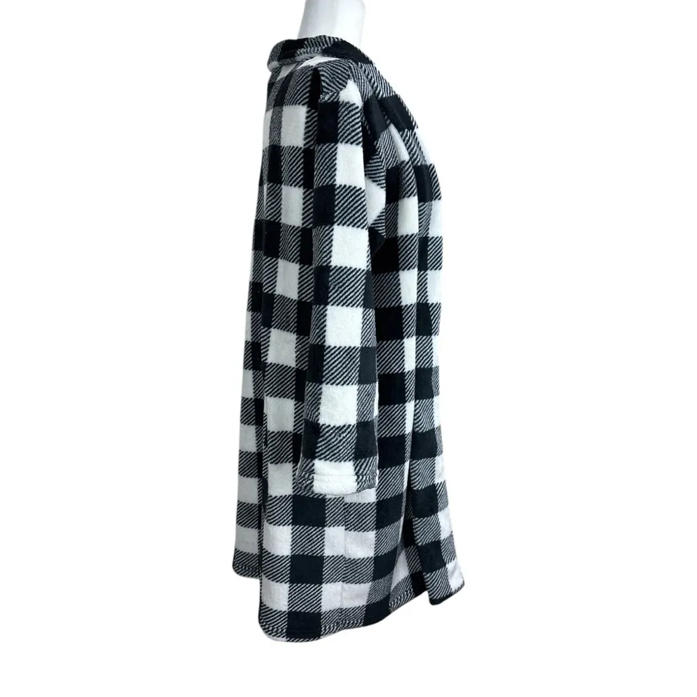 Love at first sight Plaid Women's Jacket in Black and White bathrobe M Size M - Image 4