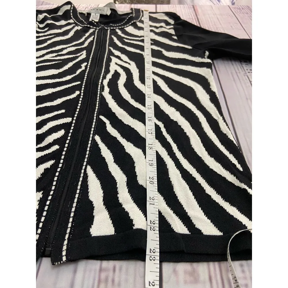 Rafael Zip Up Cardigan Sweater Womens S Long Sleeve Black Zebra Stretch - Image 7