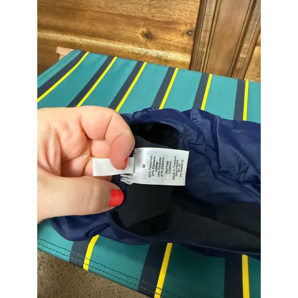 J. Crew Navy Blue Strapless Cinched Ruched One Piece swimsuit Classic Women's M - Image 5