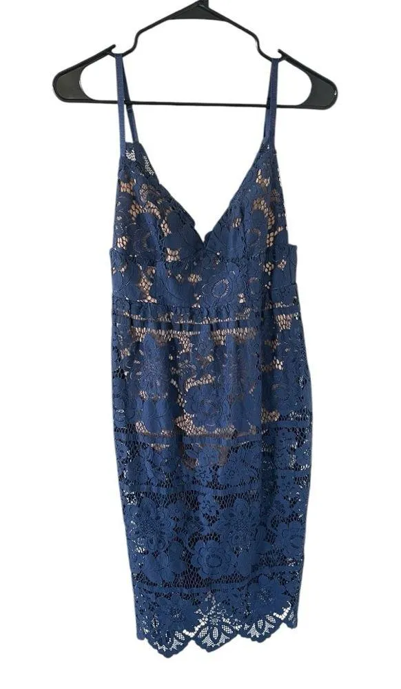 For Love & Lemons NEW Gianna Blue Lace Midi Dress - Image 6