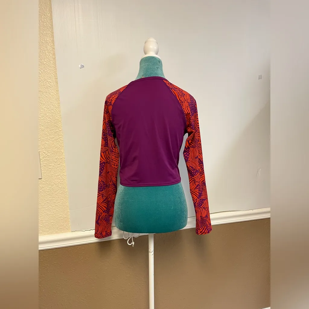 Garnet Hill Fuchsia Colorblock Cropped‎ Rashguard – Size S UPF 50+ Swim Top - Image 4