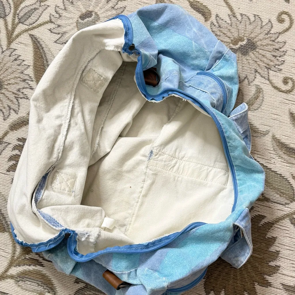 Vintage Denim Duffel Bag Gym Tote Distressed Acid Wash Stripes 80s 90s Large Blue - Image 4