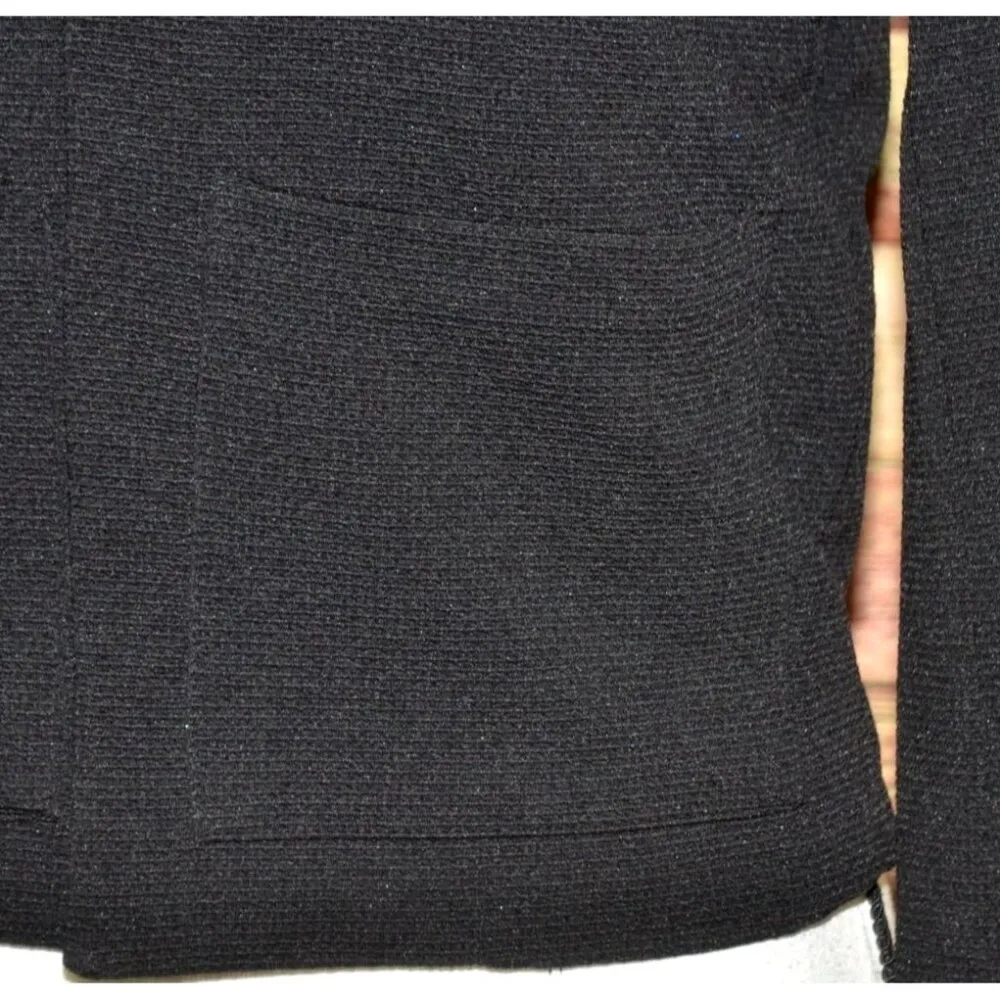 Mango Suit Black Open Front Crop Jacket Size XS Pockets Ribbed Career Casual - Image 5