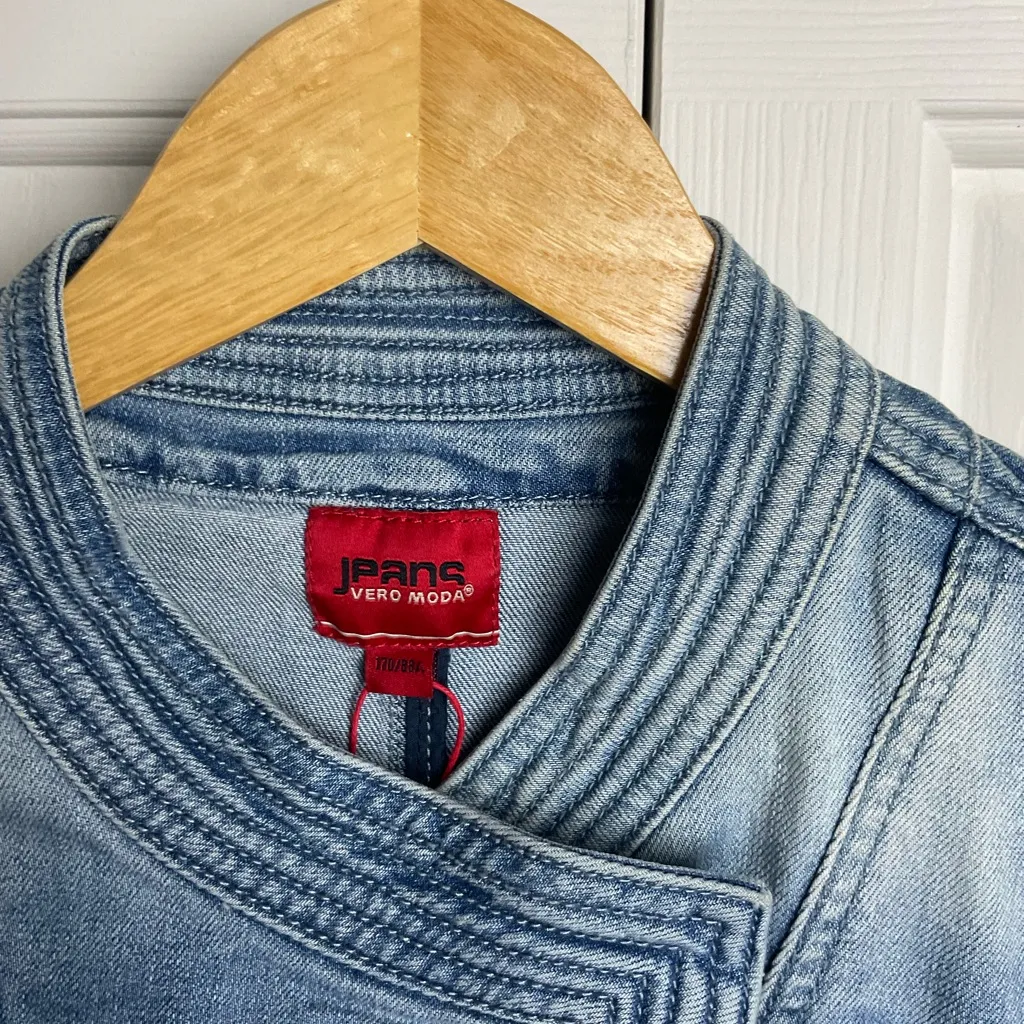 Vero Moda Moto Style Denim Jacket Size Small Blue New - Image 4