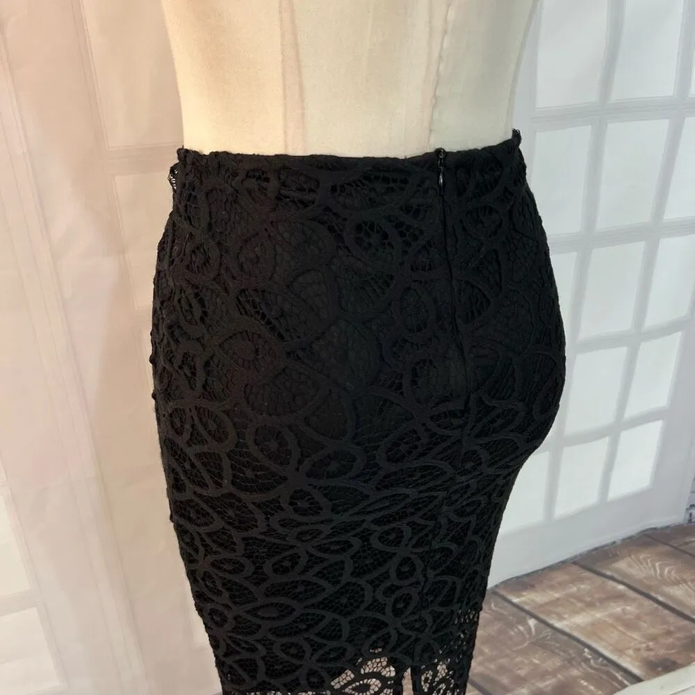 Zara Basic Black Lace Mid-Length Lined Pencil Fit Skirt Size XS - Image 6