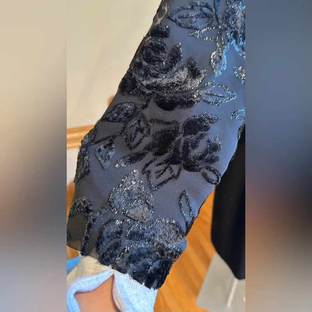 Talbots Vintage Black Crêpe-a- Georgette Floral Fancy Design Light Blaze… - Image 8