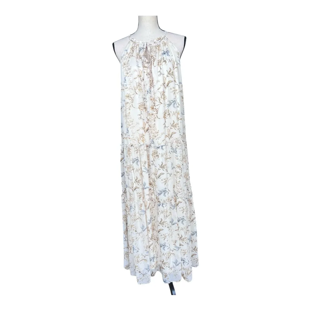 Anthropologie DREW Naomi Vintage Cream and Blue Floral Maxi Dress Size L - Image 6