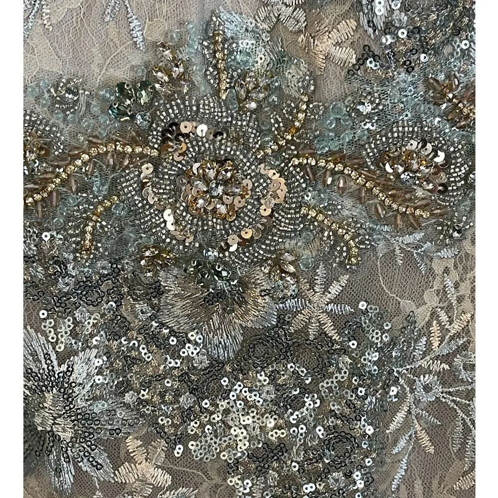 Mac Duggal Size 22 NEW Seafoam Green Bell Sleeve Floral Embellished Gown 67842 - Image 10