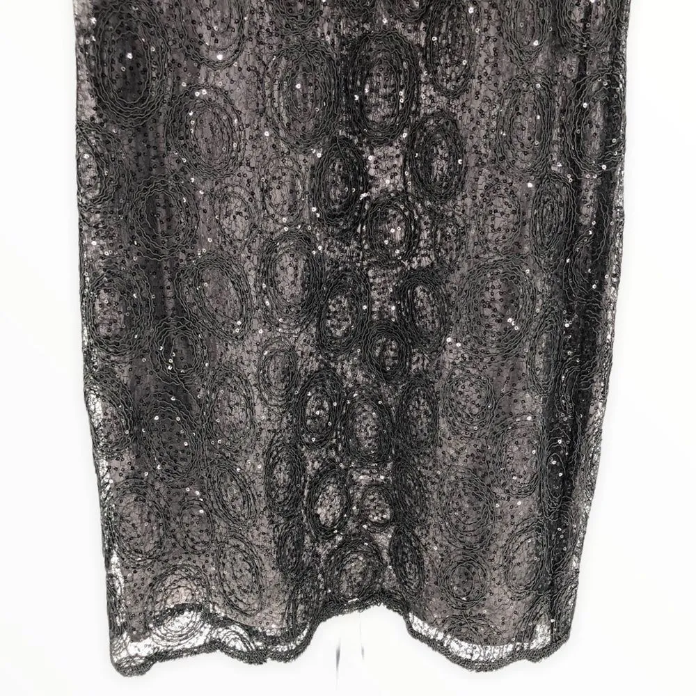 Suzi Chin for Maggy Boutique Black Sequin Swirl Cap Sleeve Cocktail Dress size 8 - Image 5