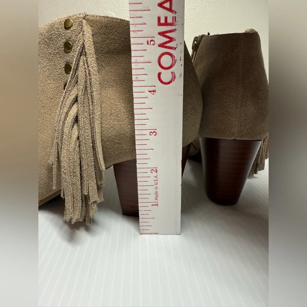 Faros Boots Womens 8 Tan Suede Studded Fringe Zip Ankle Booties Cowgirl - Image 12