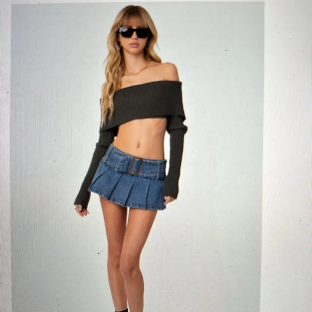 Edikted Astrea Foldover Crop Sweater Olive - Image 4