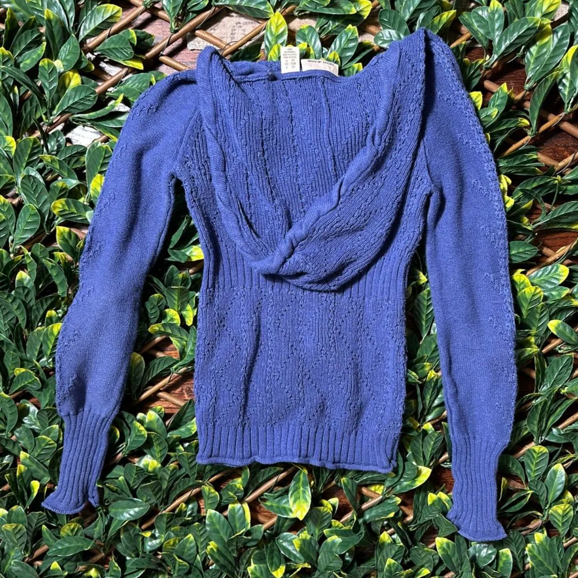 Y2K DNKY Jeans Purple Blue Crochet Hoodie Size Small - Image 3