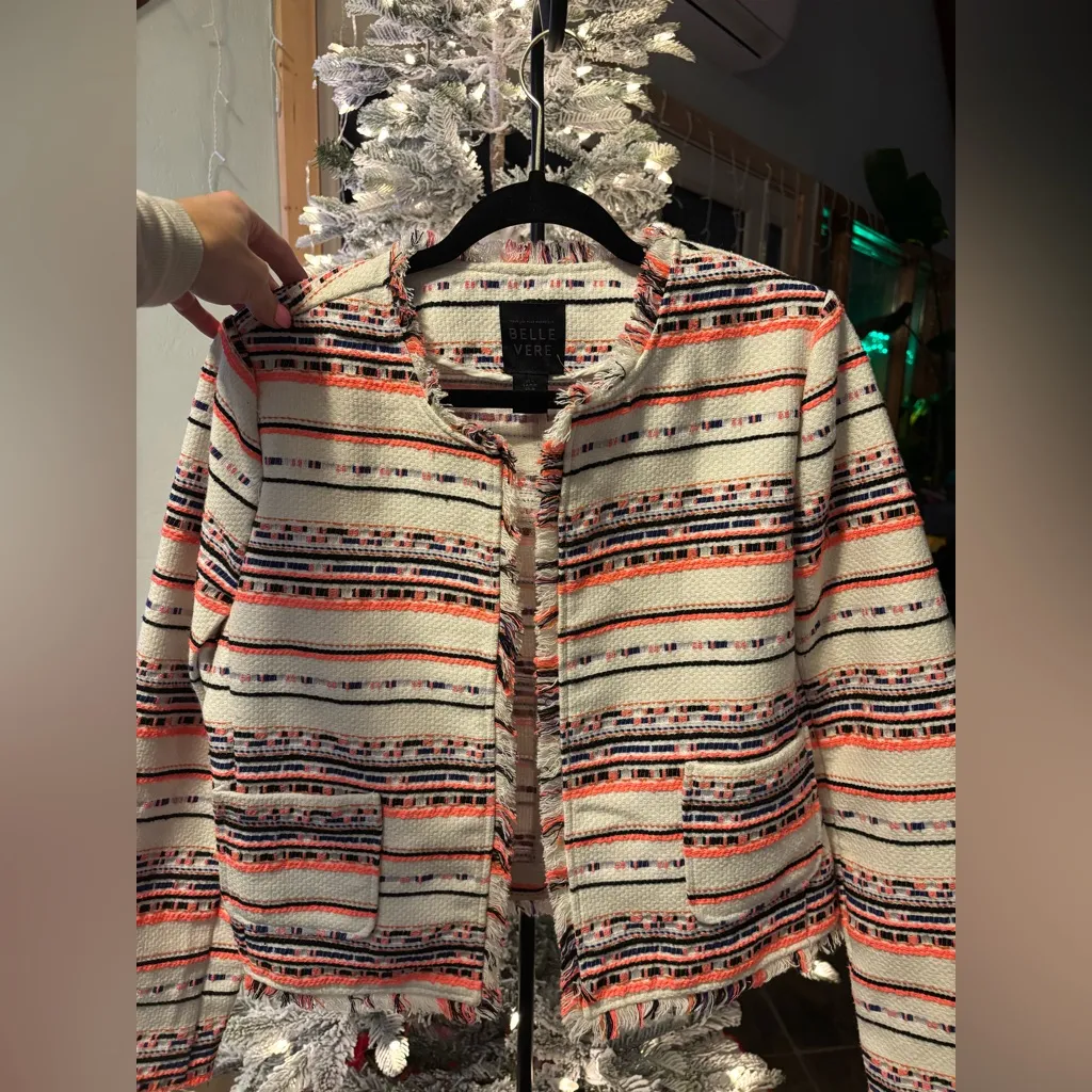 [Anthro] Belle Vere Tweed Fringe Open Blazer Sz M NWOT - Image 2