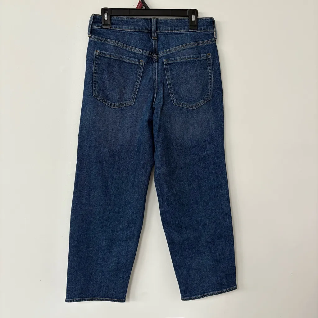 Old Navy Womens Sz 8 Petite OG Loose Straight Leg Patchwork Blue High Rise Denim - Image 2