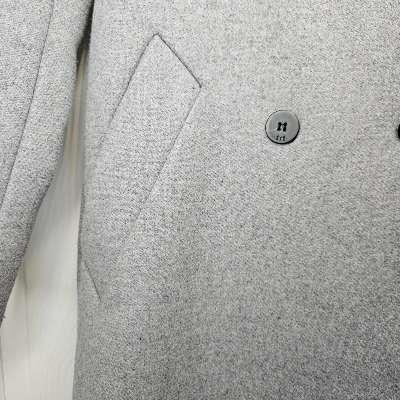 Zara Light Gray Wool Blend Long Pea Coat Xsmall Double Breasted Size XS - Image 9