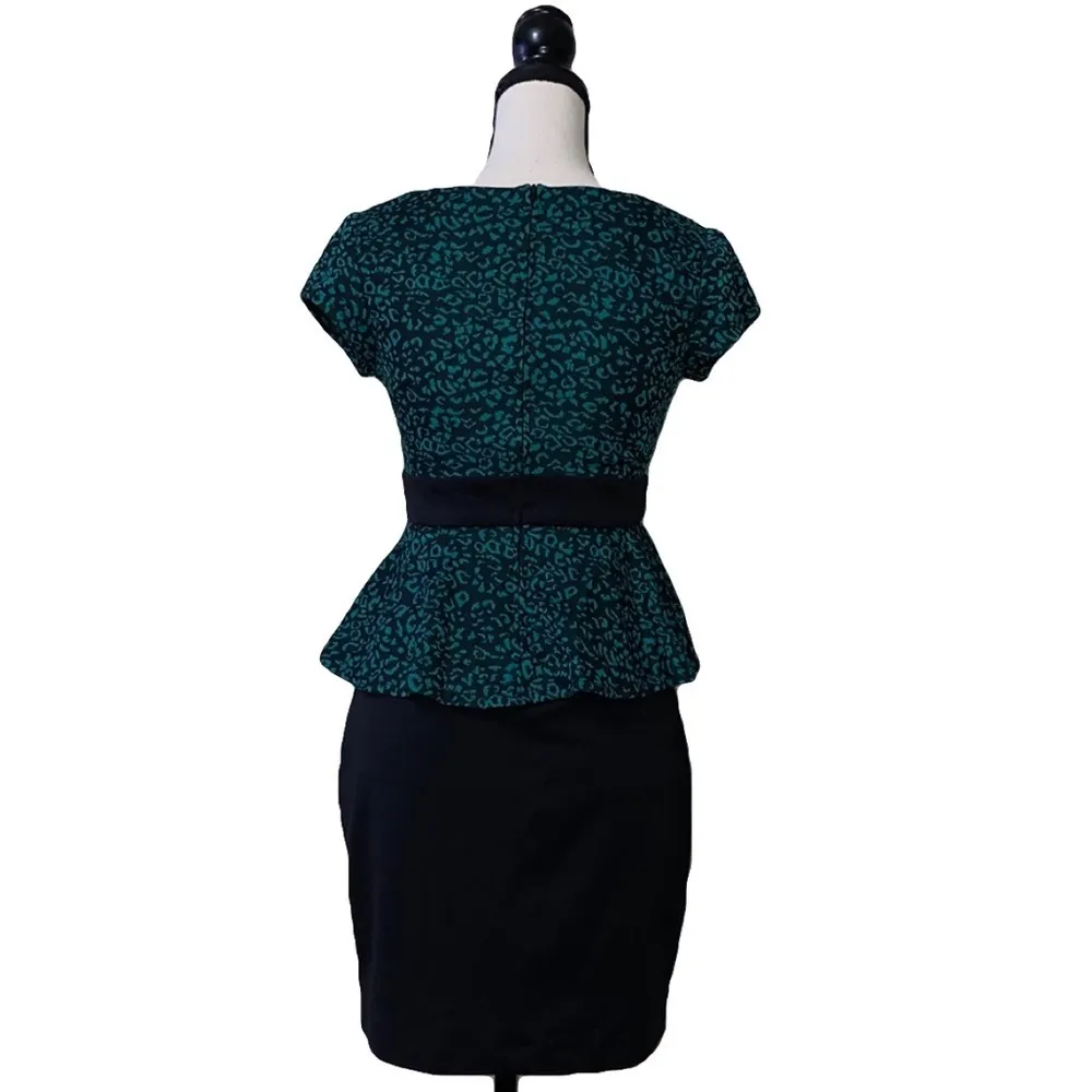 Iz Byer leopard print black teal peplum dress NWT - Image 4