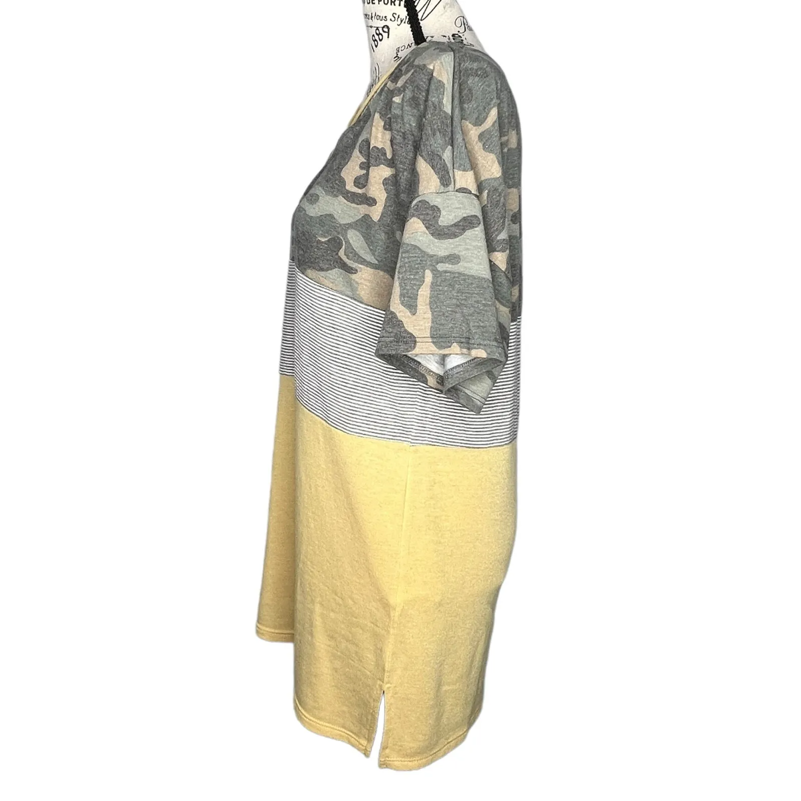 First Love (M) Camouflage Striped Colorblock Cross Front Short Sleeve Tee - Image 3