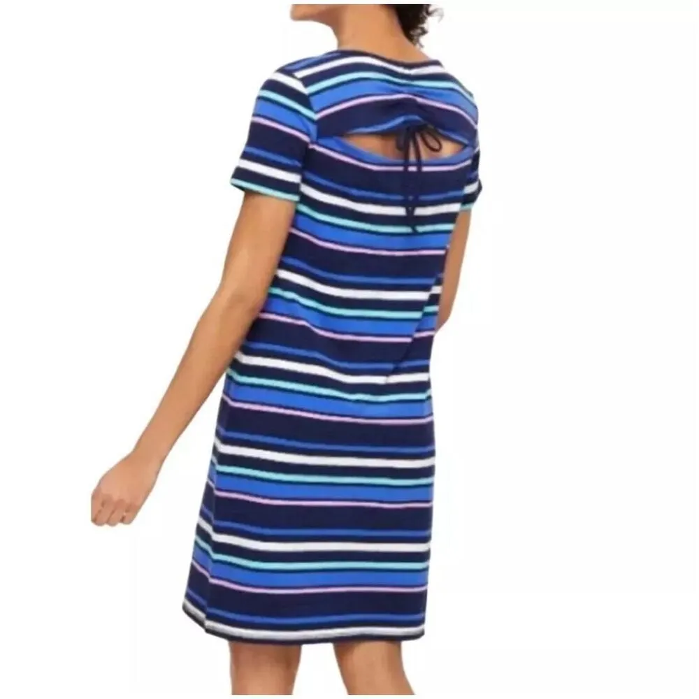 Talbots Womens Stripe Ruched Drawstring Back T-Shirt Dress Blue Pink Size 1X NWT - Image 4