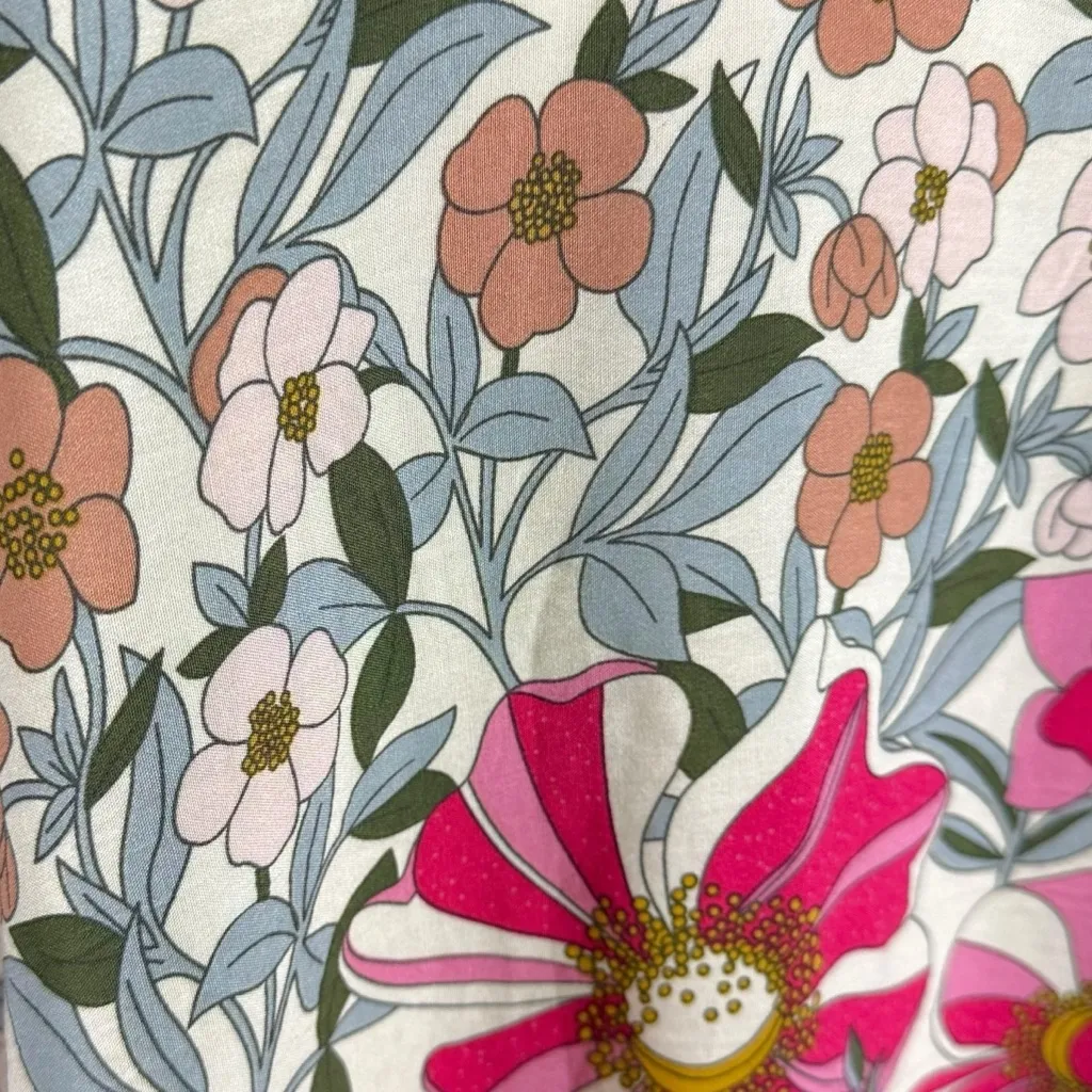 Natural Life Bohemian Hippie Easy V Neck Top in Pink Mustard Floral Size XL NWT - Image 8