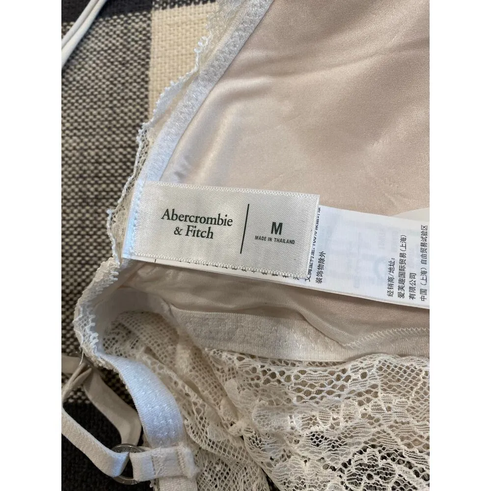 Abercrombie and Fitch Adjustable Strap Floral Lace Bralette Cream Women's Size M - Image 5