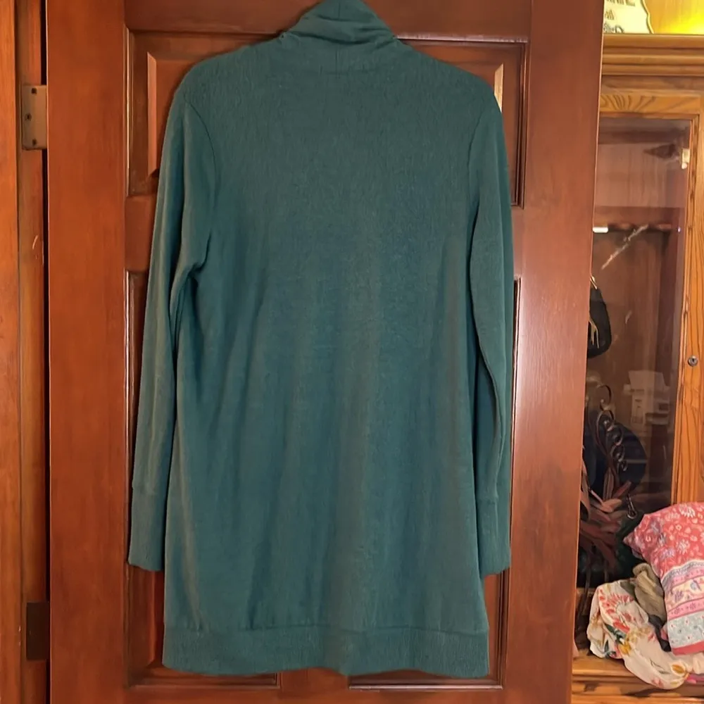 Gibson shawl collar Teal Open Front Cardigan Sweater medium - Image 6