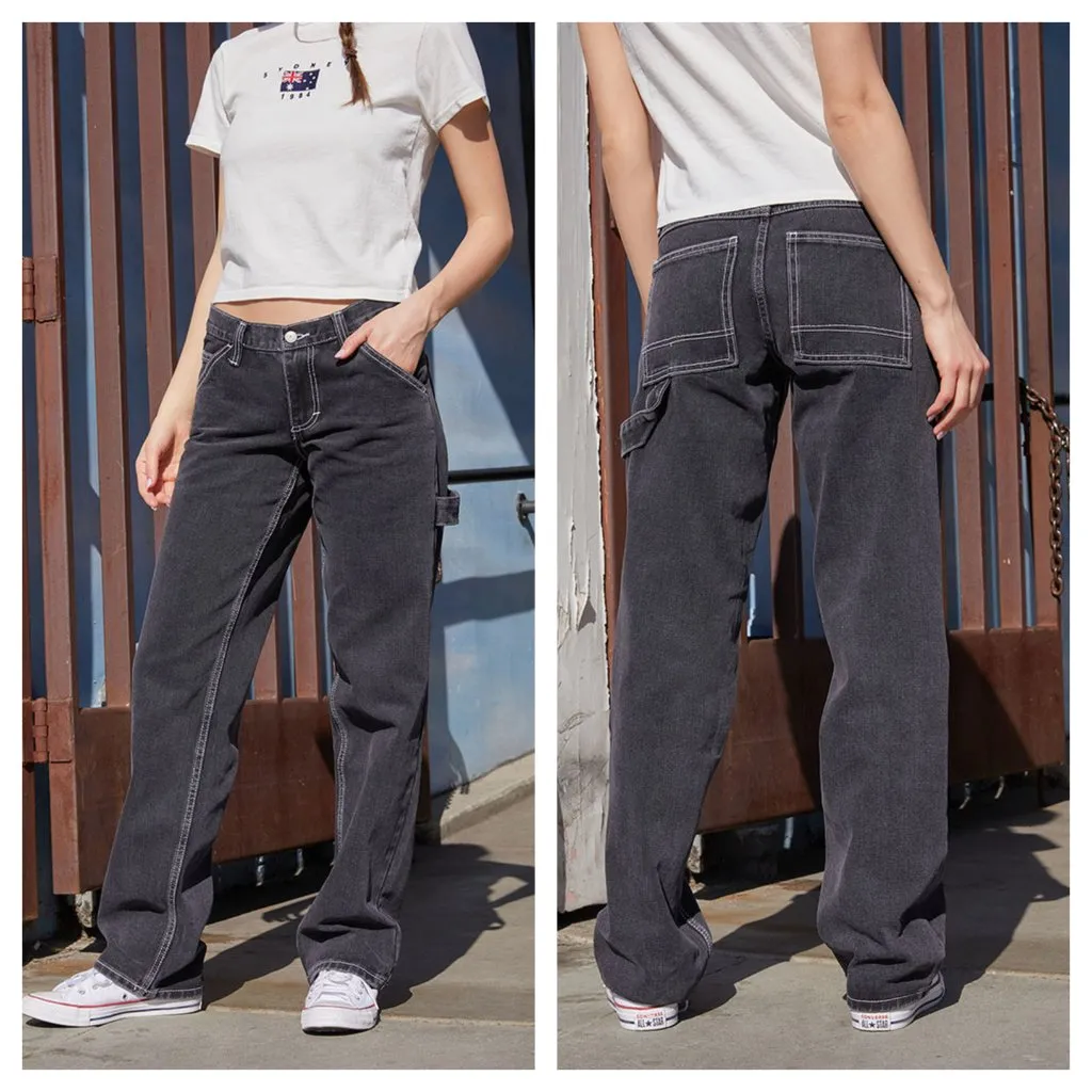 John Galt Crispina Carpenter Jeans Black Women's S Baggy Straight Leg Relaxed - Image 2