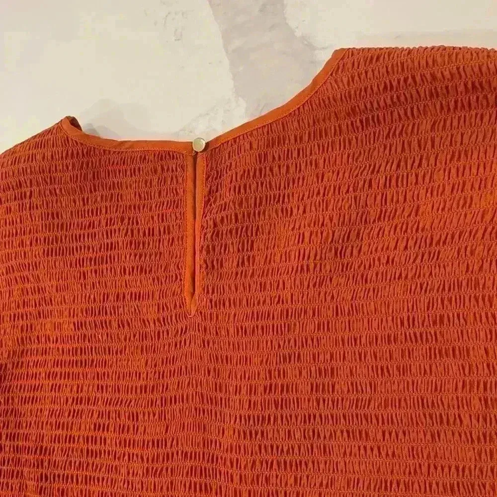 Cato Burnt Orange Smocked Peplum Blouse Women’s 22/24W Keyhole Back Scoop Neck - Image 5
