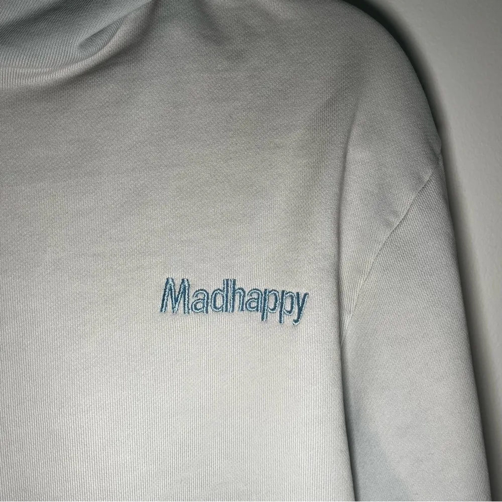 Madhappy cropped blue grey sweatshirt hoodie Raw hem Stiching medium - Image 2