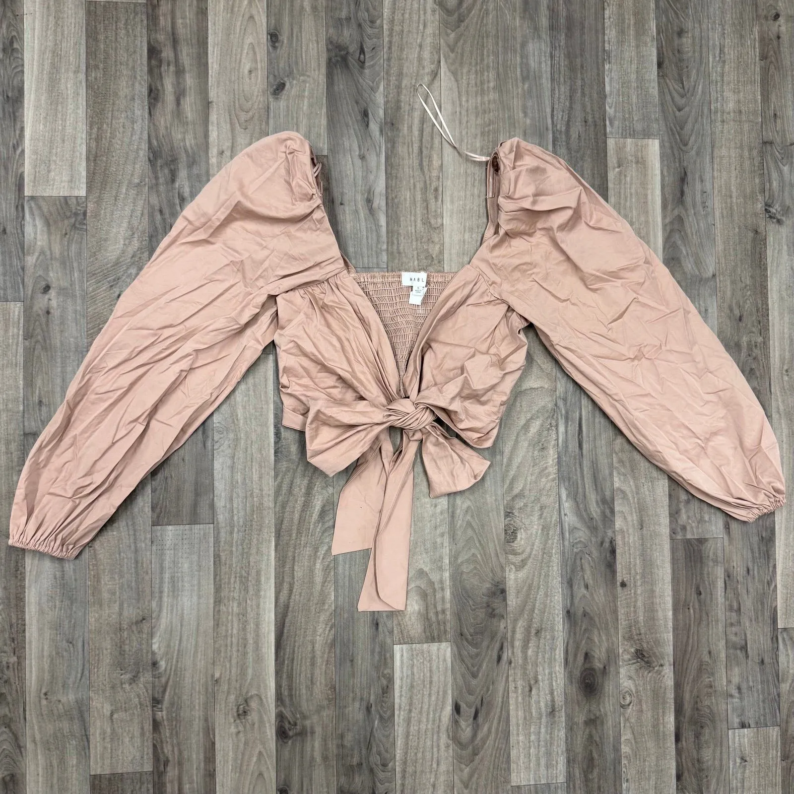 MABLE angel bow tie front long sleeve cropped blouse - Image 3