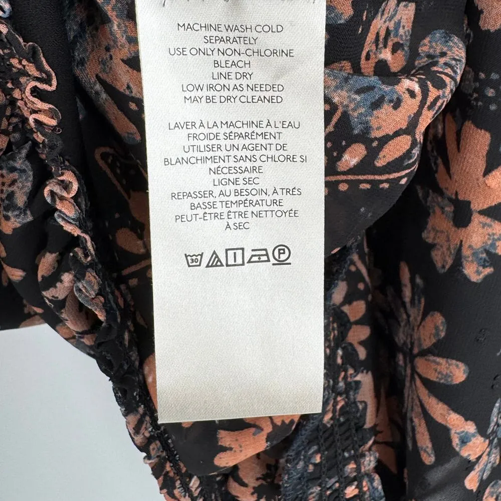 Free People Clarissa top women's small midnight combo puff smocked black floral - Image 10