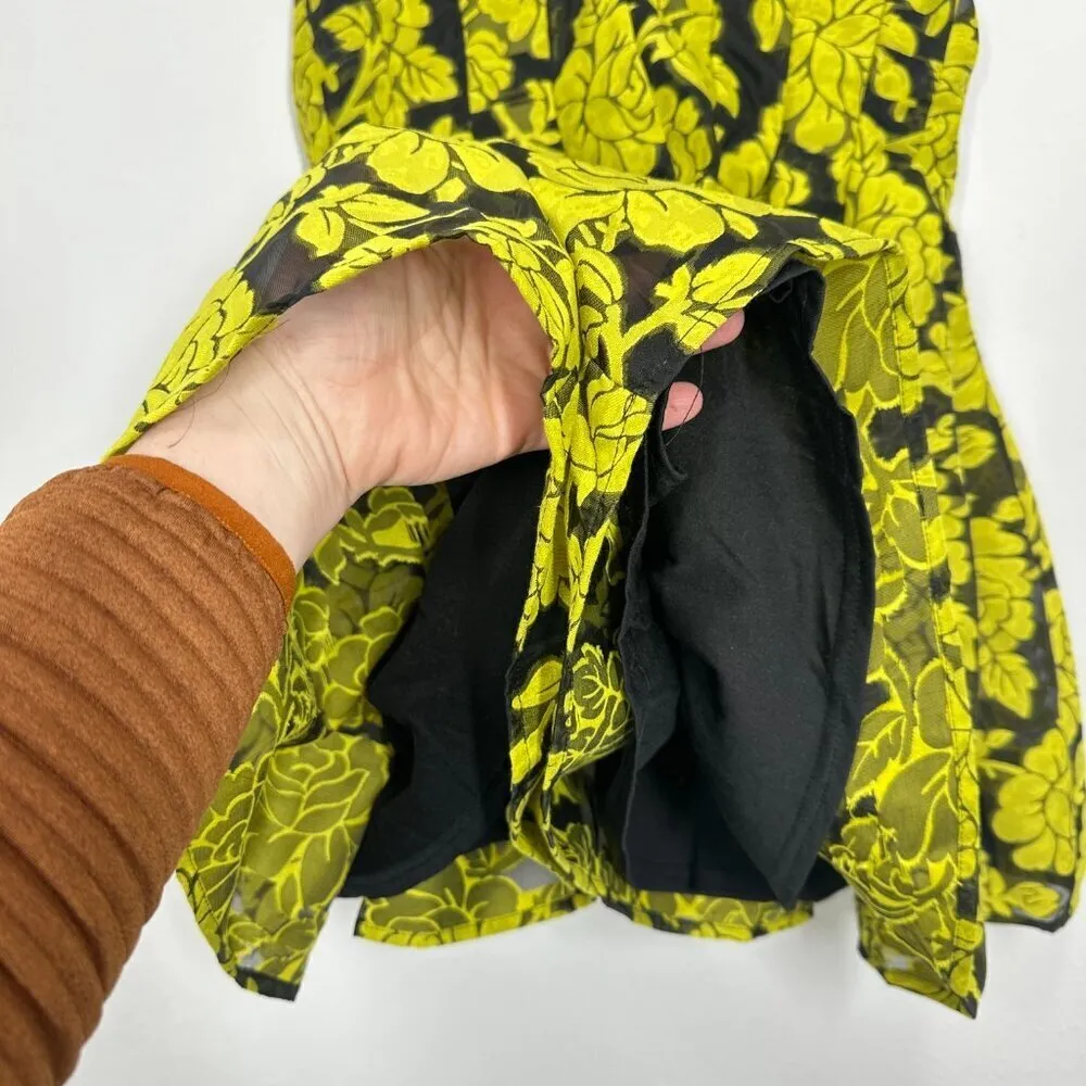 Ark & Co. Full Skirt‎ Micro Mini Romper Yellow Gold Black Floral Brocade Med NWT - Image 9