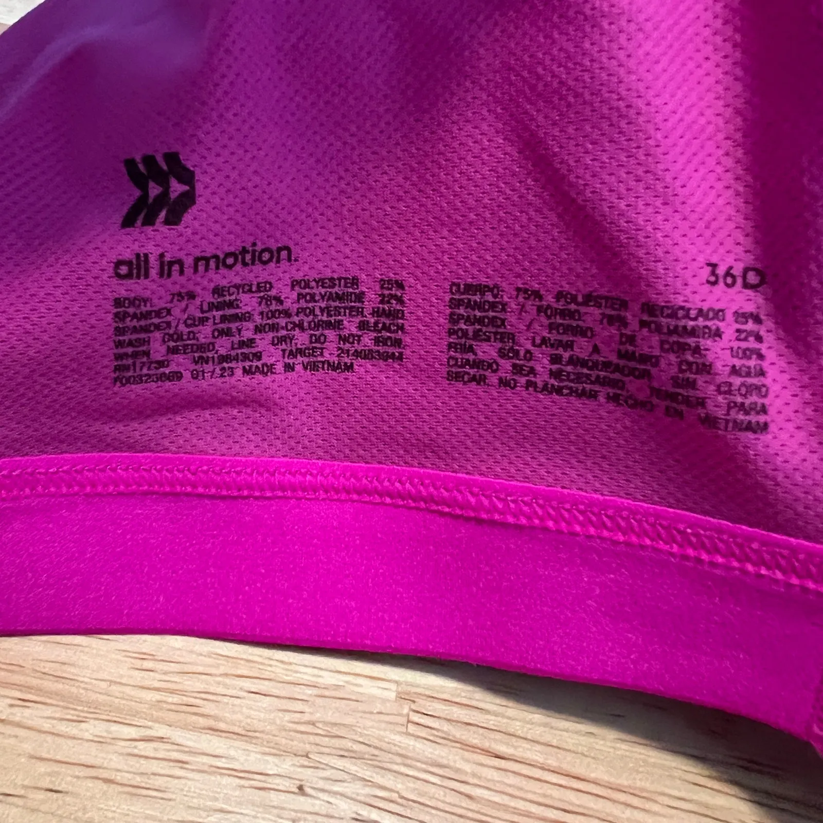 All in Motion Women's Pink High Support Zip Front Bra - Size 36D - NWT - Image 2