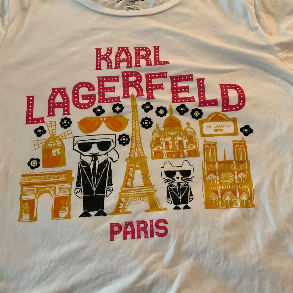 Karl Lagerfeld Paris White Graphic short sleeve T-Shirt XLcasual graphic print - Image 3