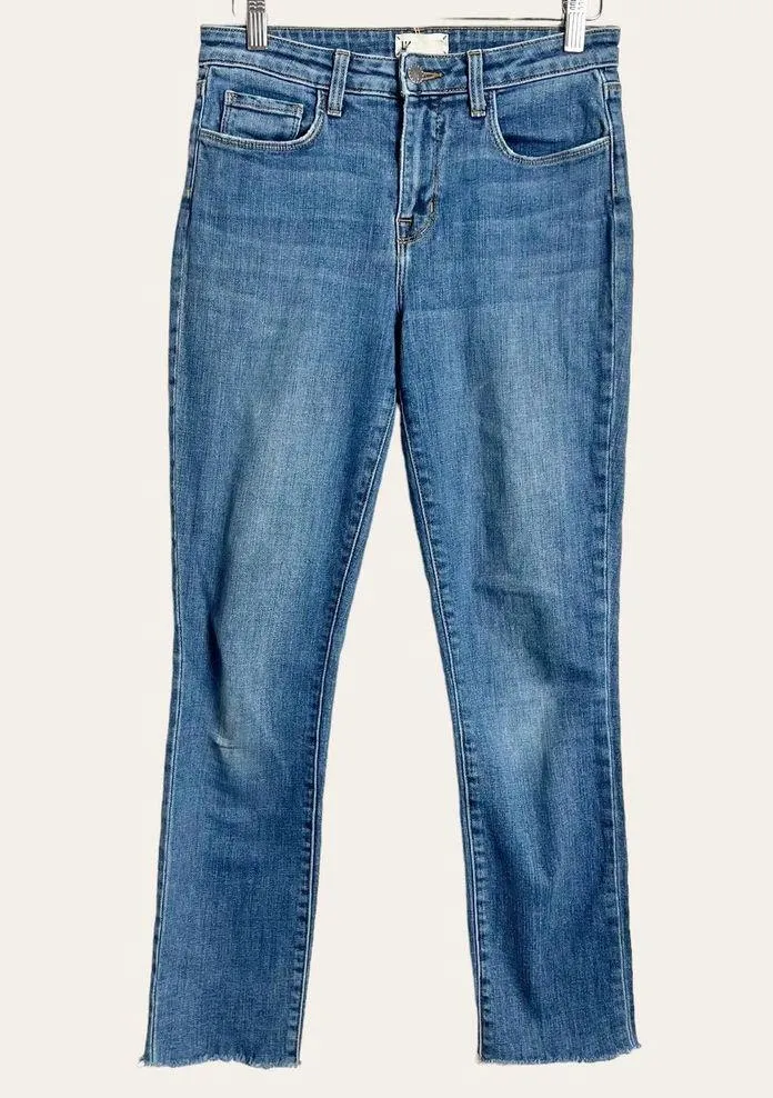 L'Agence Luna Straight Leg Raw Hem High Rise Ankle Denim Blue Jeans Size 26 - Image 2