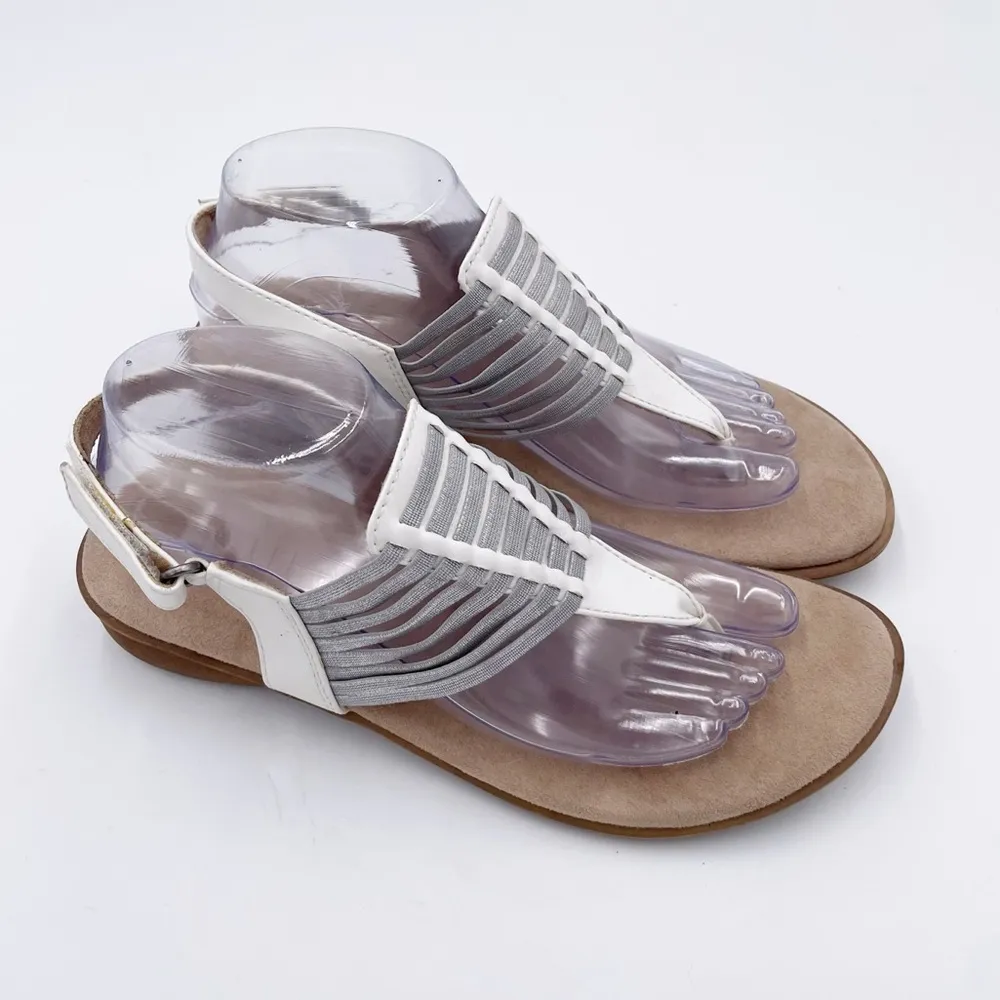 SOUL Naturalizer Women's Jette Flat Sandals White Silver Faux Leather Size 8 - Image 2