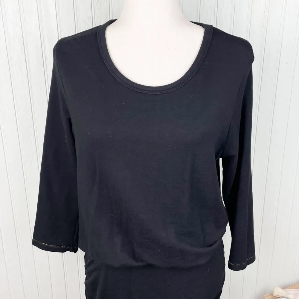 Sundry Women's Ruched Blouson Dress in Black Gold Thread Detail Size 2 Medium - Image 6