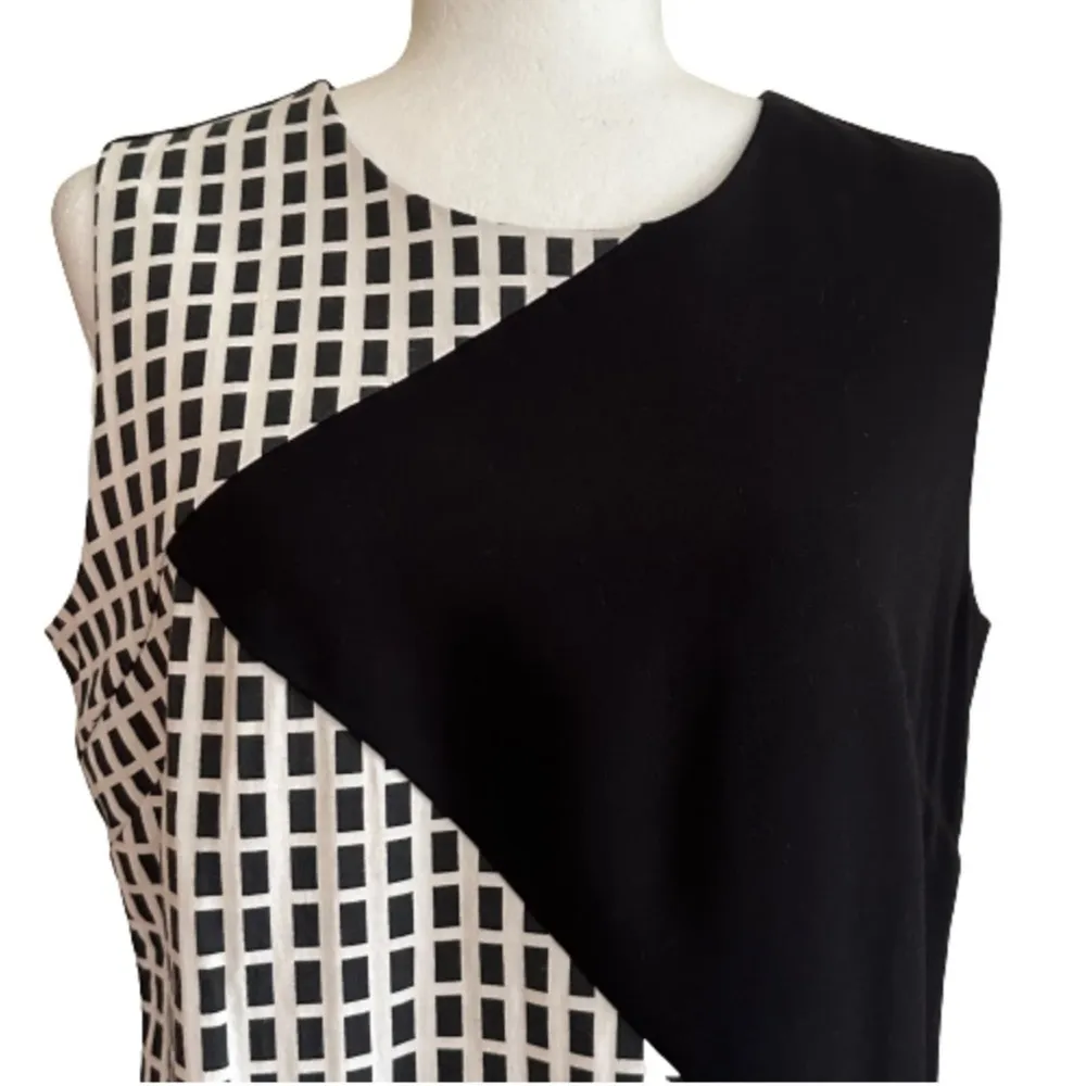 Halogen Dress Black White Checked Crew Neck Sleeveless Business Casual Small NEW - Image 3