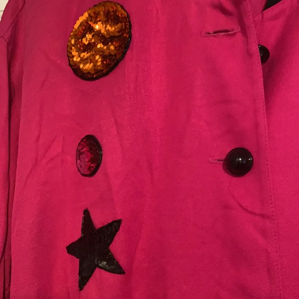 The Moon Vintage sequin celestial star pink black bomber jacket, size large - Image 6