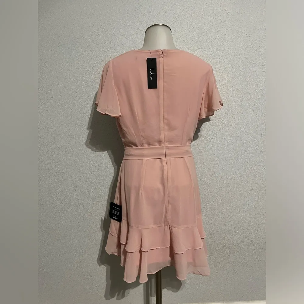 NWT Lulus Sweet Like You Blush Ruffled Mini Dress Size Medium Pink - Image 3