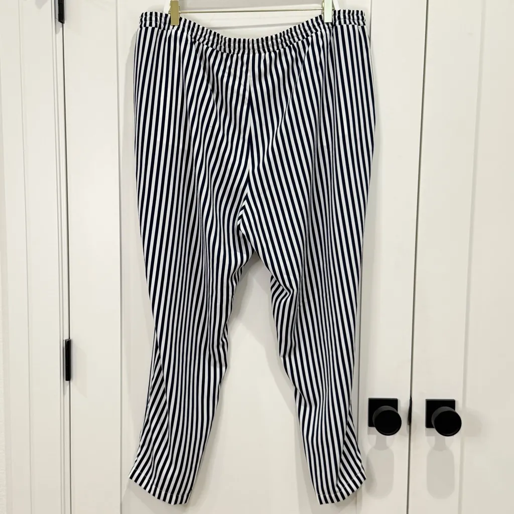 Lauren Ralph Lauren Striped Wide Leg Pants Navy White 20W Coastal Chic Resort - Image 3