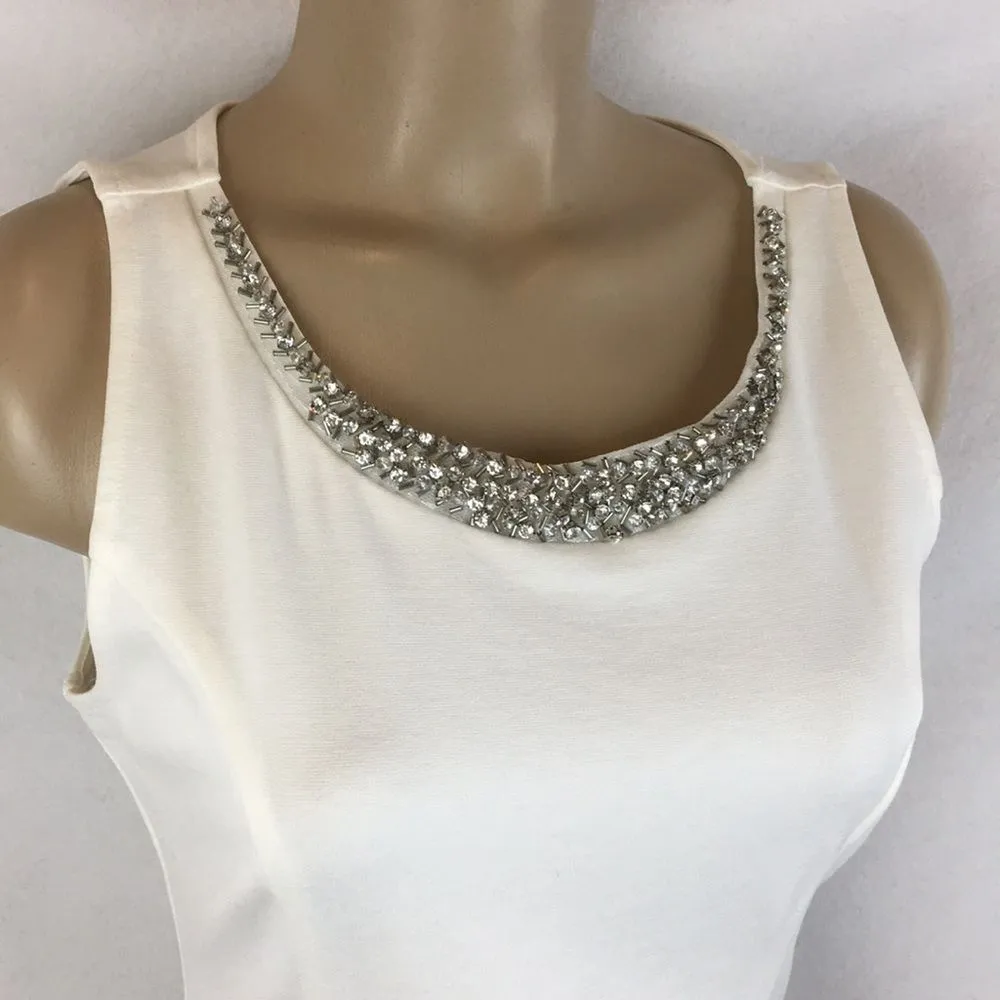 Monteau White Rhinestone Neck Embellished Sleeveless Occasion Shift Dress L - Image 4