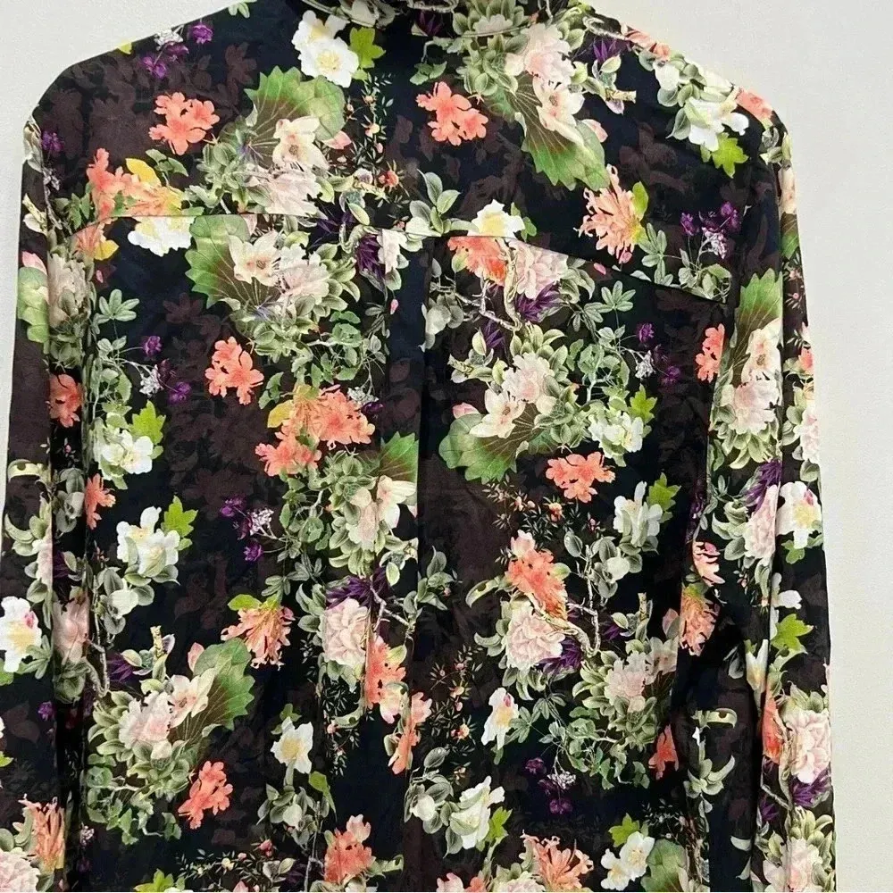 Alice + Olivia Floral Print Longline Button Down Viscose‎ Shirt sz L - Image 8